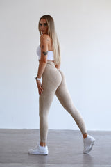 BEZŠVOVÉ LEGÍNY ELIME WASHED PUSH-UP - SCRUNCH BEIGE