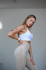 BEZŠVOVÉ LEGÍNY ELIME WASHED PUSH-UP - SCRUNCH BEIGE