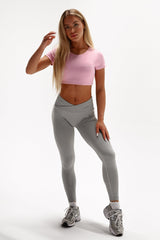 BEZŠVOVÉ LEGÍNY ELIME V-PUSH UP LIFT - LIGHT GREY