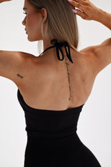 SECOND SKIN TIE-NECK TOP ELIME BLACK