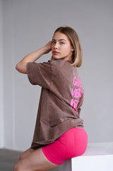 ELIME VIBES WASHED PREMIUM HEAVY OVERSIZE TRIČKO - BROWN