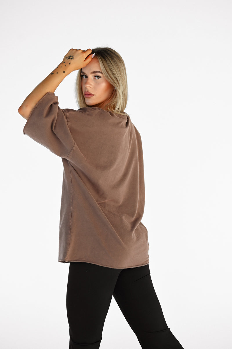 ELIME ESSENTIAL OVERSIZED FIT TRIČKO - BROWN