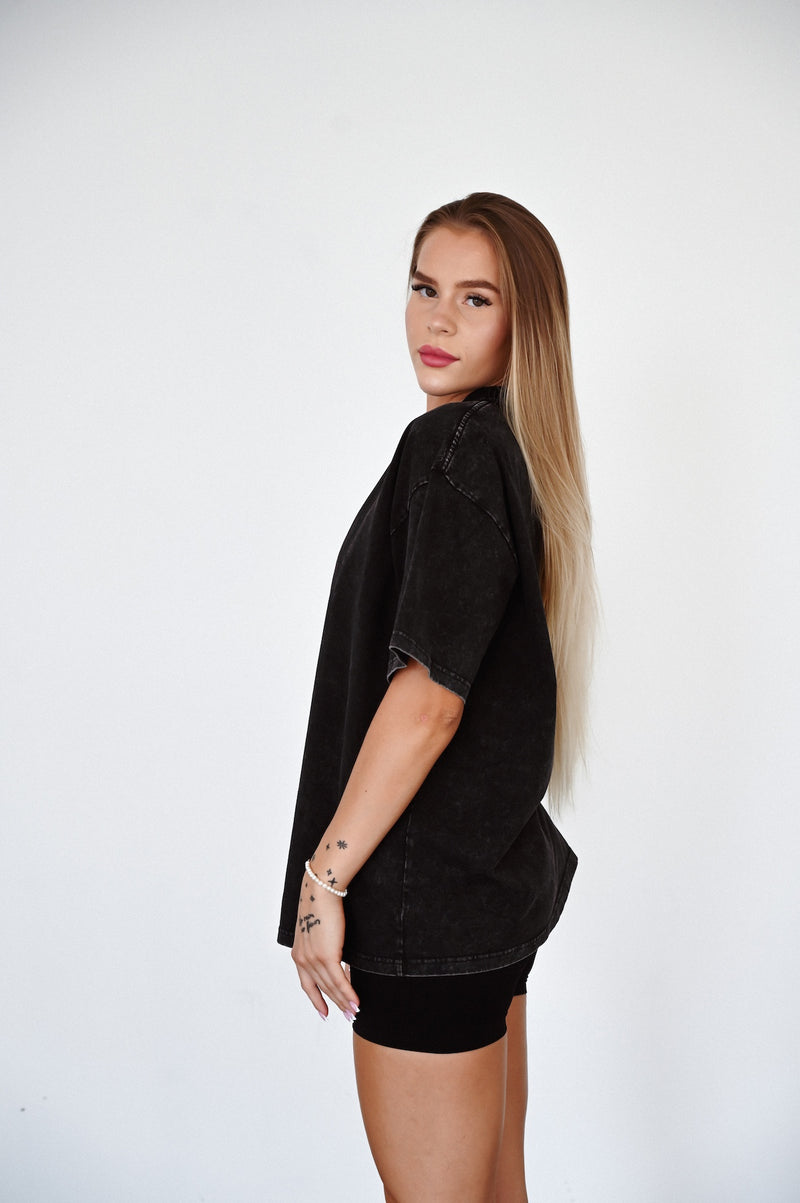 ELIME WASHED PREMIUM HEAVY OVERSIZE TRIČKO - BLACK