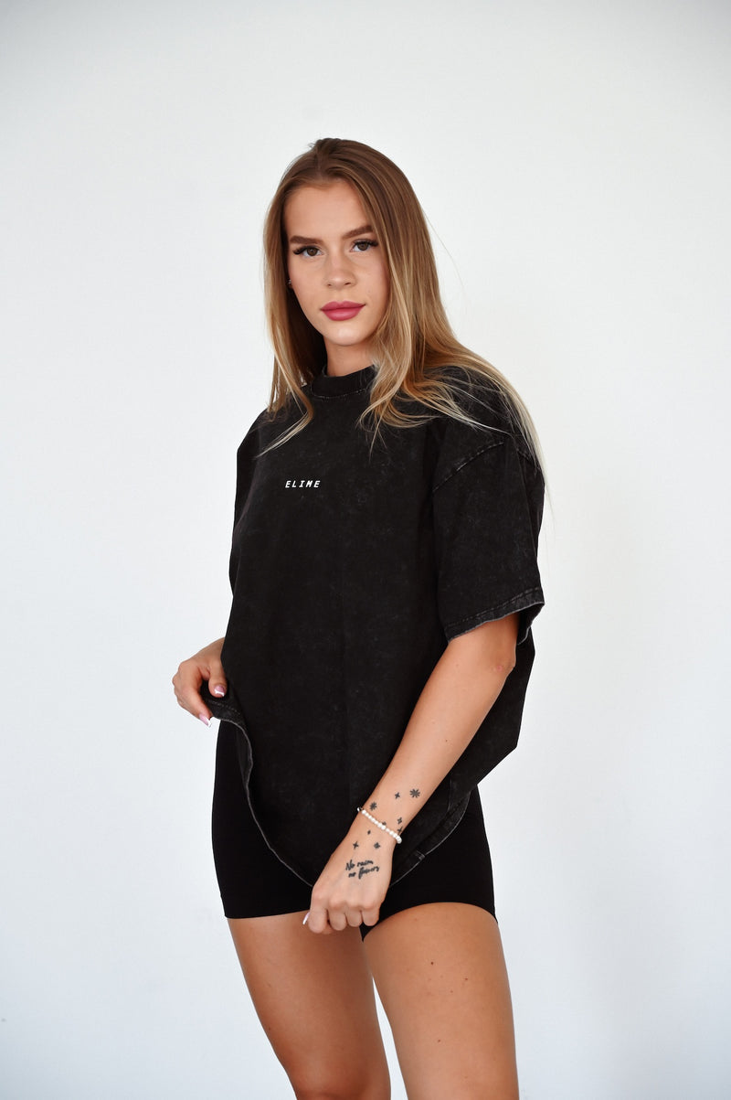 ELIME WASHED PREMIUM HEAVY OVERSIZE TRIČKO - BLACK