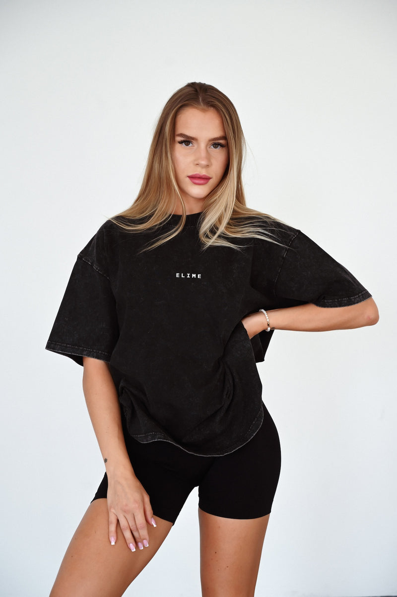 ELIME WASHED PREMIUM HEAVY OVERSIZE TRIČKO - BLACK