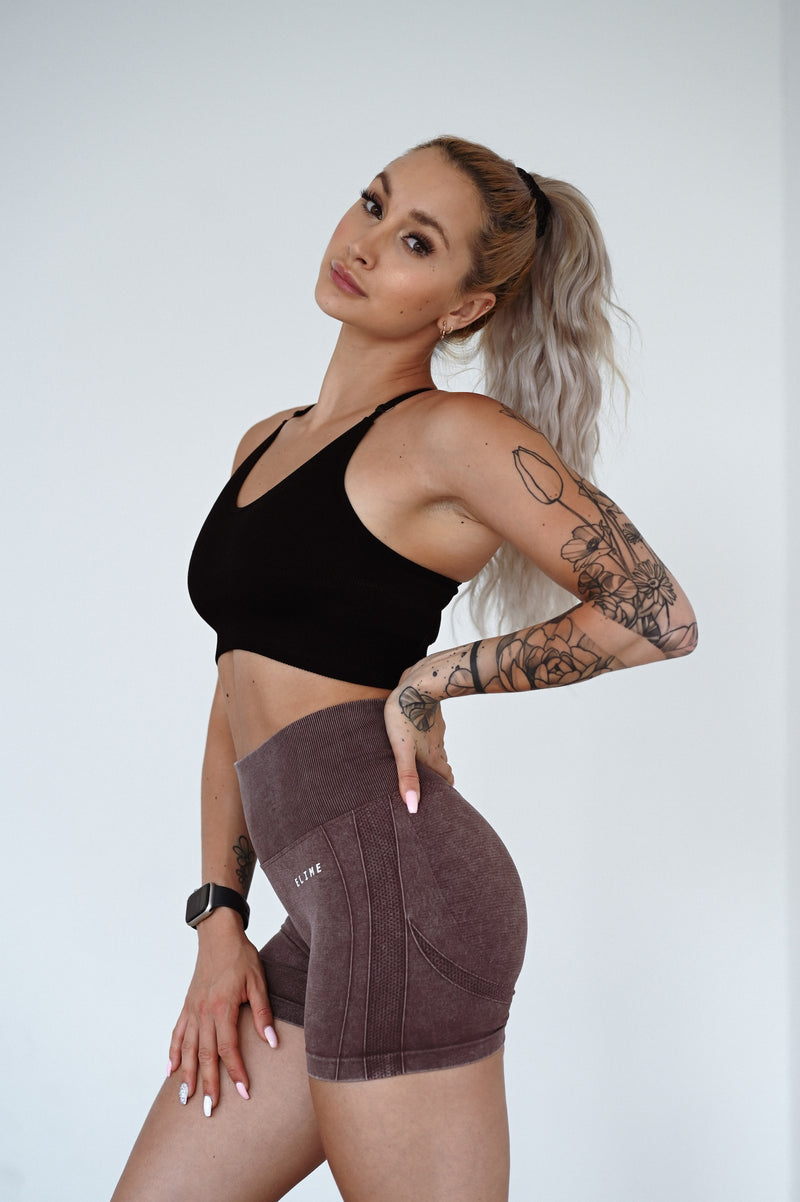BEZŠVOVÉ ŠORTKY EVOLVE ELIME - SCRUNCH WASHED BROWN