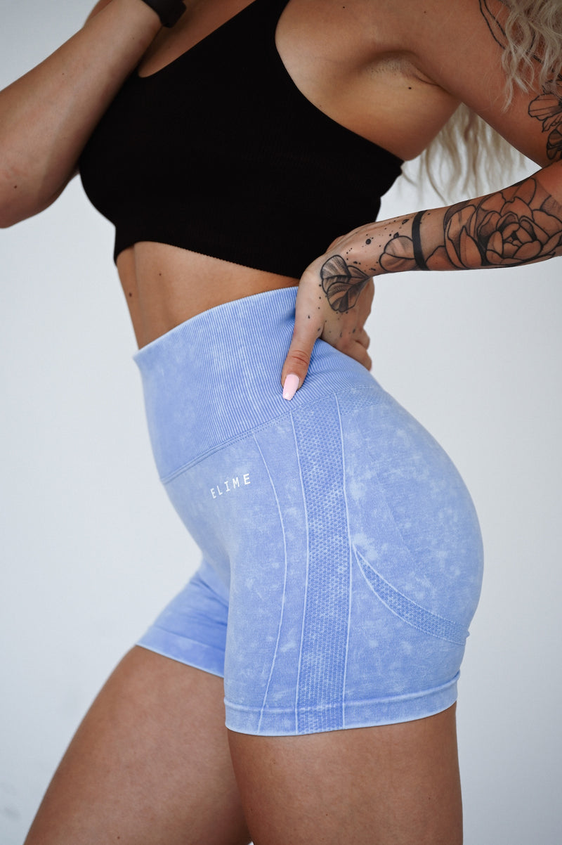 BEZŠVOVÉ ŠORTKY EVOLVE ELIME - SCRUNCH WASHED BLUE