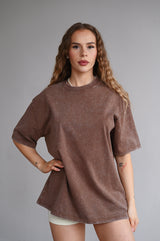 TRAINING CLUB WASHED PREMIUM HEAVY OVERSIZE TRIČKO - BROWN
