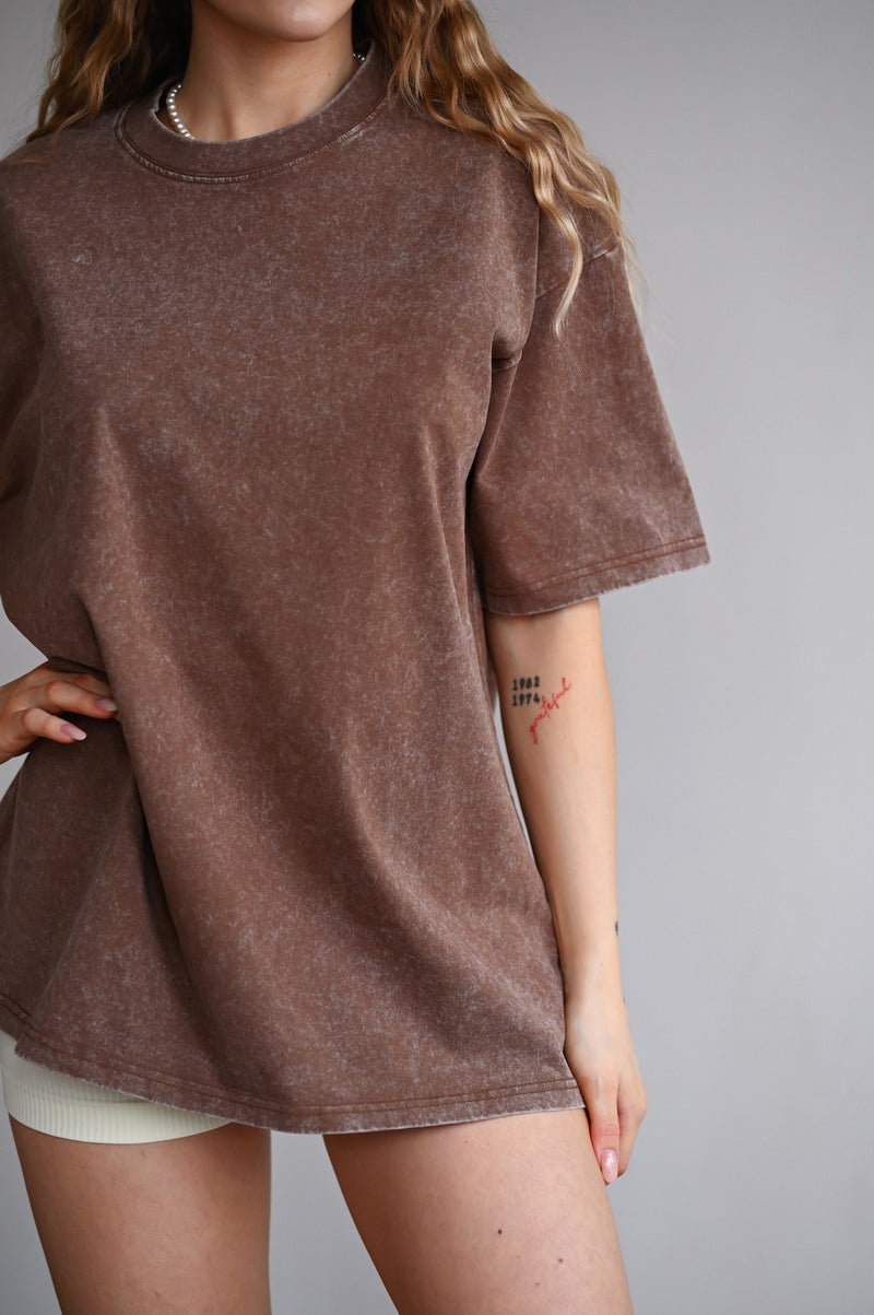 TRAINING CLUB WASHED PREMIUM HEAVY OVERSIZE TRIČKO - BROWN