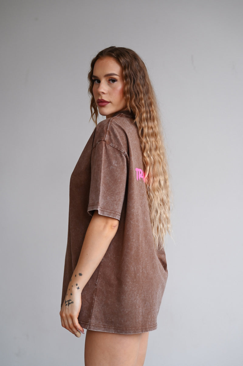 TRAINING CLUB WASHED PREMIUM HEAVY OVERSIZE TRIČKO - BROWN