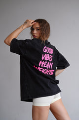 ELIME VIBES WASHED PREMIUM HEAVY OVERSIZE TRIČKO - BLACK