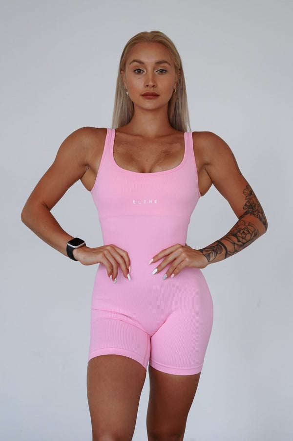 OVERAL RIBBED SHORT ELIME RUŽOVÝ