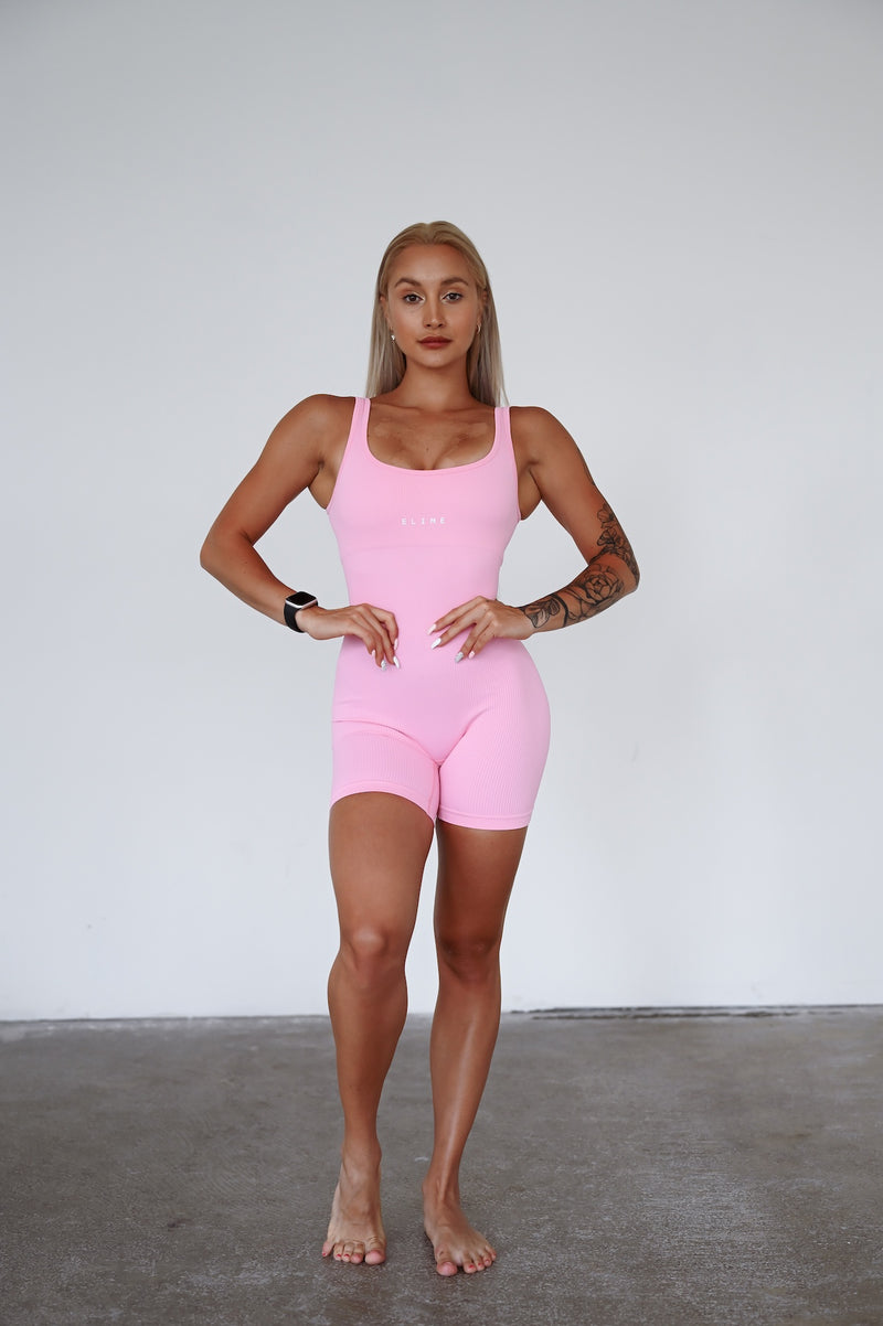 OVERAL RIBBED SHORT ELIME RUŽOVÝ
