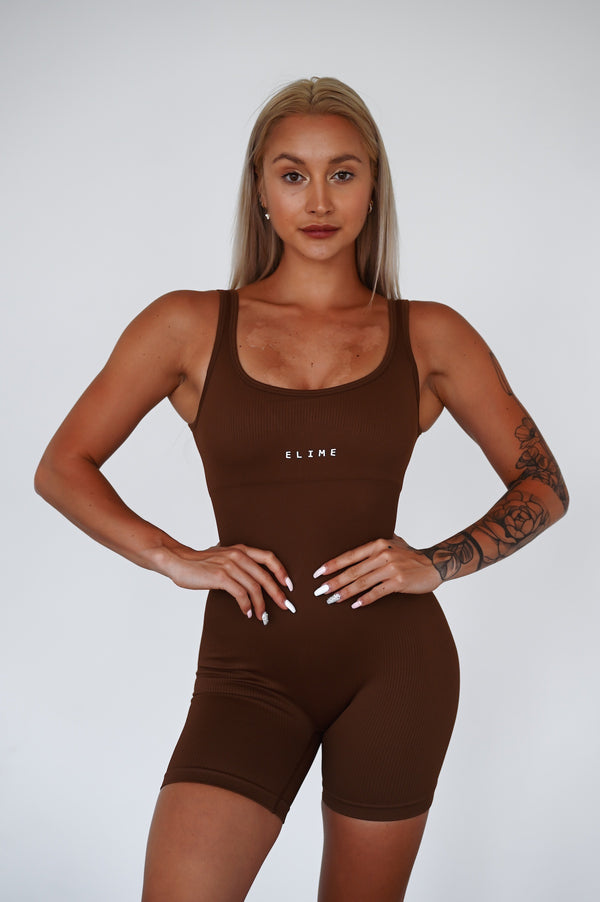 OVERAL RIBBED SHORT ELIME HNEDÝ