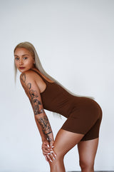 OVERAL RIBBED SHORT ELIME HNEDÝ